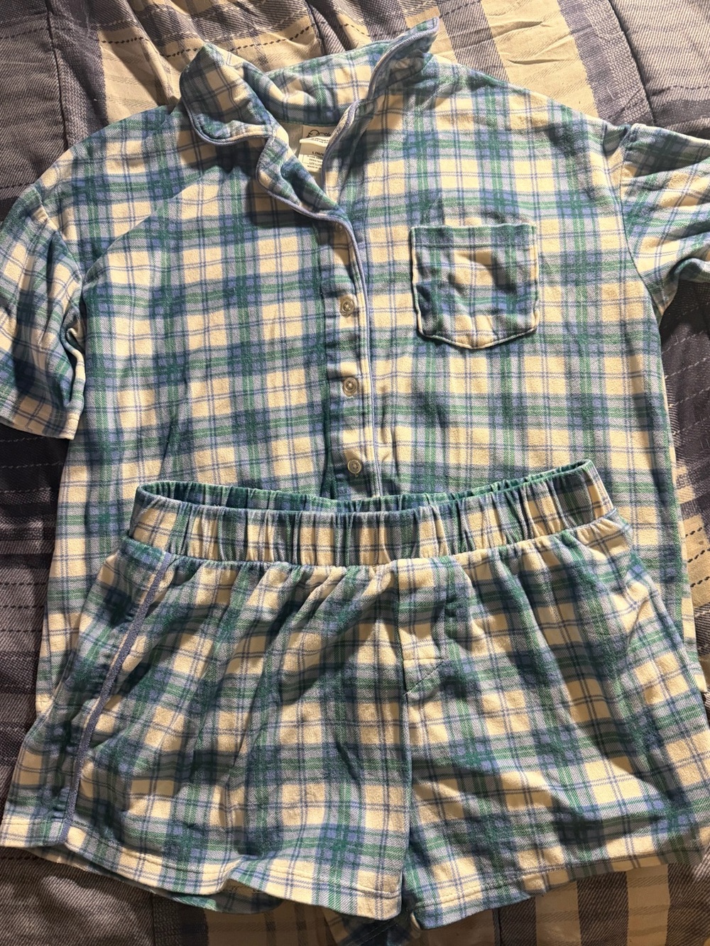 art class Blue Green Yellow Plaid Kids Pajama Set